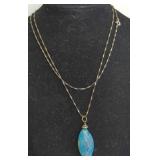 Gold Chain Necklace with Blue Pendant