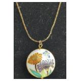 Gold Pendant Necklace With Floral Medallion