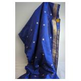 Blue Pure Silk Sari with Gold Accents