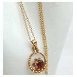 14K Gold Necklace with Garnet Pendant