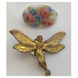 Two Pins: Floral and Gold Fairy
