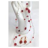 Glass Necklace w Amber Earrings