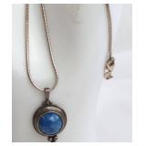 Sterling Silver Necklace with Blue Stone Pendant