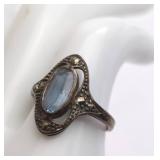 Sterling Silver Ring With Blue Stone, Size 6