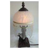 Glass Lamp With Beaded Fringe and Cherub Base