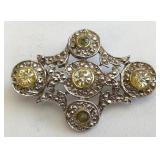 Silver-Tone Brooch with Yellow Stones