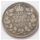 1919 Canadian 10-Cent Silver Coin