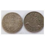 Two Silver British Threepence Coins