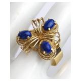 14K Gold Ring with Lapis Lazuli Cabochons
