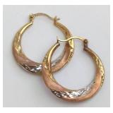 10K Tri-Color Gold Hoop Earrings