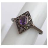 Sterling Silver Ring with Amethyst, Size 6.5
