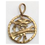 14K Yellow Gold Round Pendant with Cutout Design