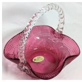 Rossi Pink Glass Basket With Handle