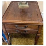 Wooden Two-Drawer End Table with Brass Handles
