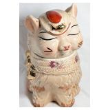Ceramic Cat Cookie Jar with Gold Bow