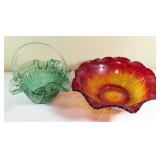 Green Basket and Amberina Glass Bowl