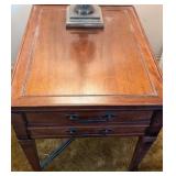 Wooden Two-Drawer End Table with Brass Handles
