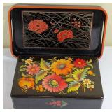 USSR Lacquer Floral Box and Tray
