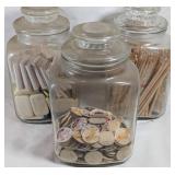 Three Glass Jars With Vintage Contents