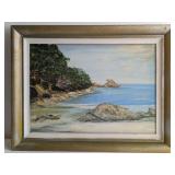 Mid-20th Century Coastal Landscape Oil on Hardboar