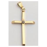 A 10 KT Gold and Single Stone Latin Cross Pendant