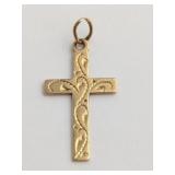 A 14 KT Gold Engraved Cross Pendant