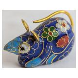 A miniature cloisonne enamel mouse figurine