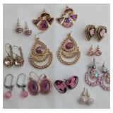 A Collection of Costume Jewellery Earrings in Pink