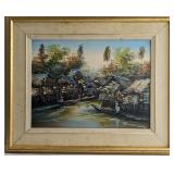 Southeast Asian Floating Market Scene, Oil on Canv