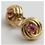 14K Gold and Pink Gemstone Leverback Earrings