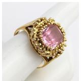 An 18 KT Gold and Pink Gemstone Statement Ring