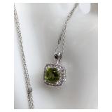 Sterling Silver and Peridot Halo Pendant Necklace