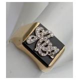 A 14 KT Gold Black Onyx and Clear Stone Chinese Ch