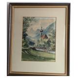 A Framed Alpine Watercolor Landscape Signed Kaffer