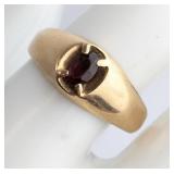 A 10 KT Gold and Garnet Signet Ring by Permark