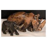 Two Carved Stone Rhinoceros Figurines
