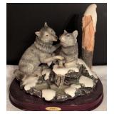 Painted Resin Figurine of Two Wolves