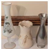 Royal Holland Pewter & Dove Pottery Stoneware Vase