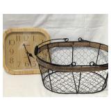 Bulova Quartz Wall Clock & Wire Basket