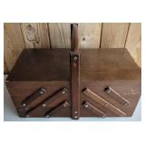 VTG Wood Accordion Sewing Box