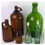 VTG Amber & Green Glass Bottles & Jugs