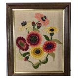 20th-Century Framed Floral Embroidery