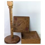 VTG Wood Pyrography Box & Hat Stand