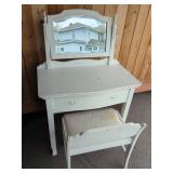 White Painted Wood Table & Stool