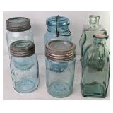 VTG Aqua & Green Glass Jars & Bottles