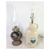 Two salt-glazed stoneware lamps with cobalt blue
