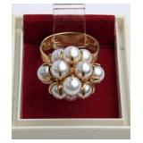 A Finnish 14ct yellow gold and cultured pearl clus