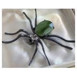 Sterling & Nephrite Jade Spider Brooch