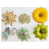 Floral & Sunburst Motif Brooches