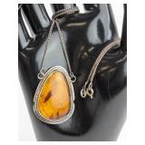 Sterling & Amber Pendant Necklace